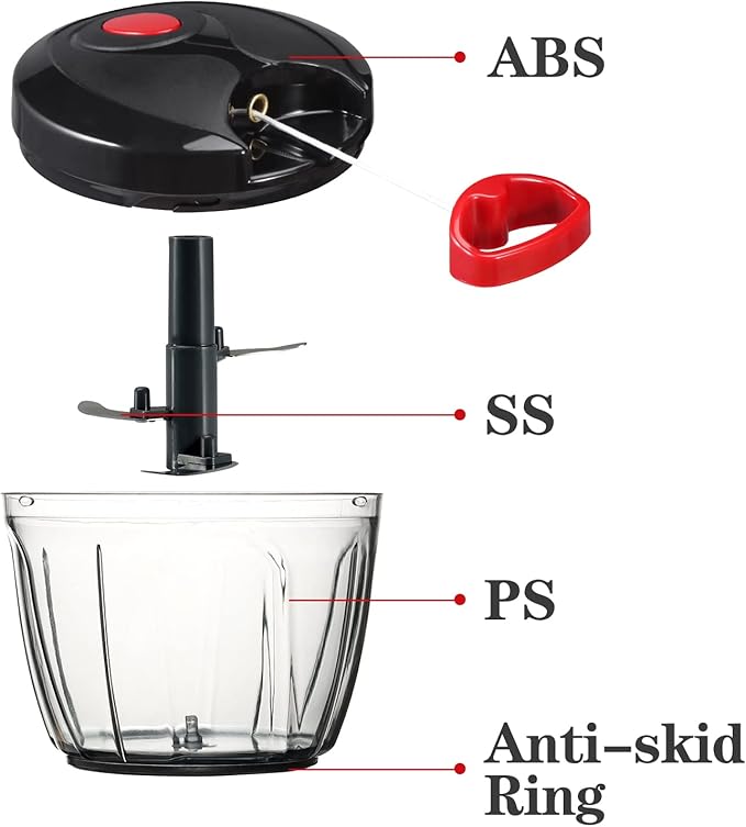 Cambom Manual Food Chopper Vegetable Cutter, Hand String Chopper Onions Cutter for Vegetable Fruits Nuts BPA Free Food Safe Material, 650ml Black