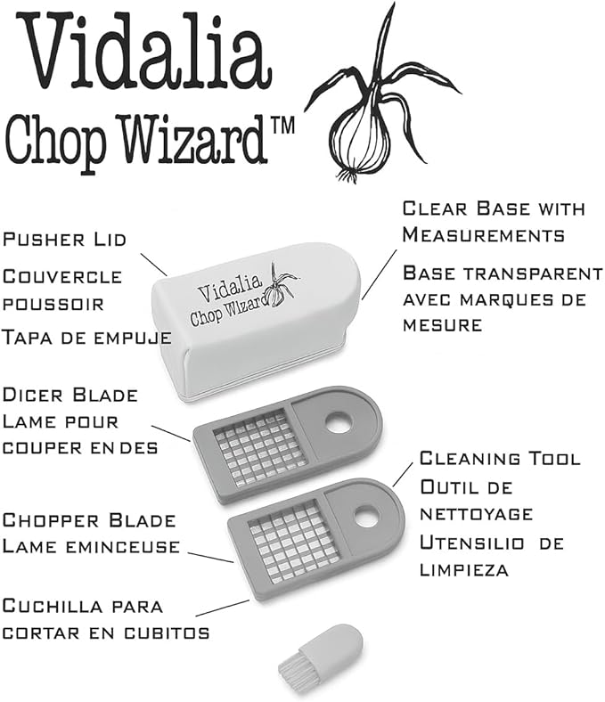 Vidalia Chop Wizard, Vegetable and Fruit Chopper with 2 Cup Base, Stainless Steel Blades, Dishwasher Safe