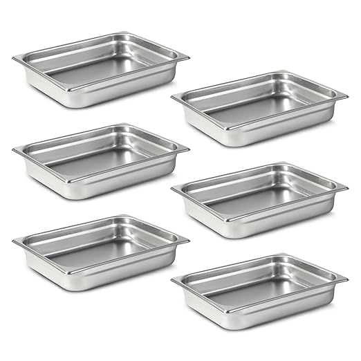 1/2 Hotel Pans 2.5 Inch Deep Stainless Steel Food Pan - Anti-Jam 6 Pack Steam Table Pan Set for Catering, Buffet Use, Kitchen Prep