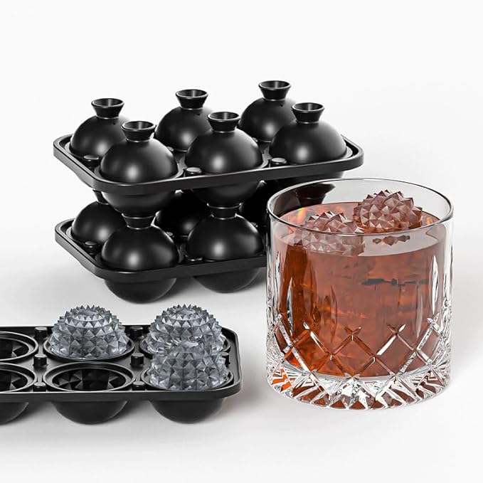 Bangp Large Ice Cube Tray for Whiskey,Perfect Etched Ice Cubes, Big Ice Cube Mold for Cocktails,Whiskey (Etched Sphere)