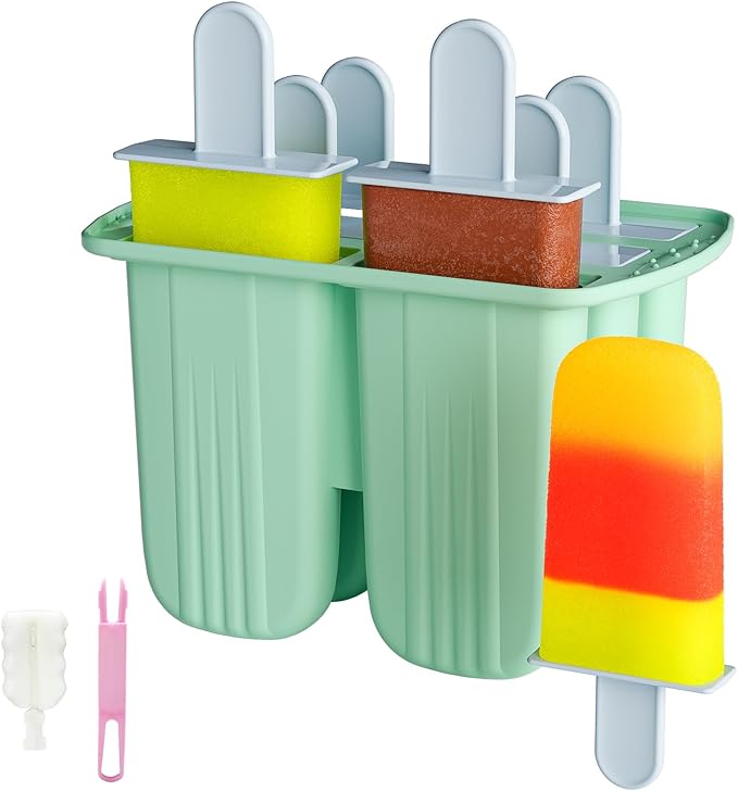 6 Pieces Silicone Popsicle Molds,Easy-Release BPA-Free,Ice Pop Mold Ice Cream Molds For Kids,With 6 PCS Plastic Stick+Cleaning Brush (Mint Green)