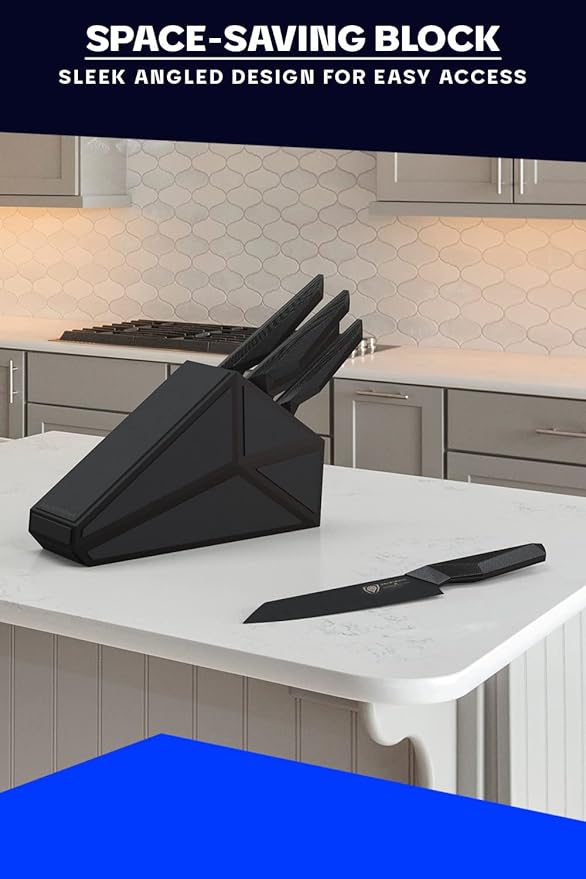Dalstrong Knife Block Set - 5pc - Shadow Black Series - Black Titanium Nitride Coated - High Carbon - 7CR17MOV-X Vacuum Treated Steel - Sheath - Kitchen Knife Set with Block - NSF Certified