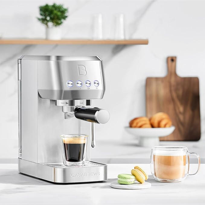CASABREWS 3700 Essential Espresso Machine 20 Bar, Stainless Steel Cappuccino & Latte Machine with Steam Frother for Home, 43.9oz Water Tank, Silver