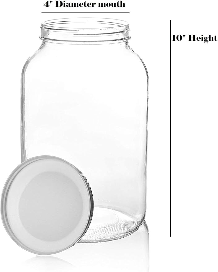 kitchentoolz Gallon Jar 1 Gallon Glass Jar with Lid – Wide Mouth Large Glass Jar for Fermenting, Pickling, Canning, Water Glassing Eggs, Kombucha, and Food Storage – BPA-Free, Made in USA (2-Pack)
