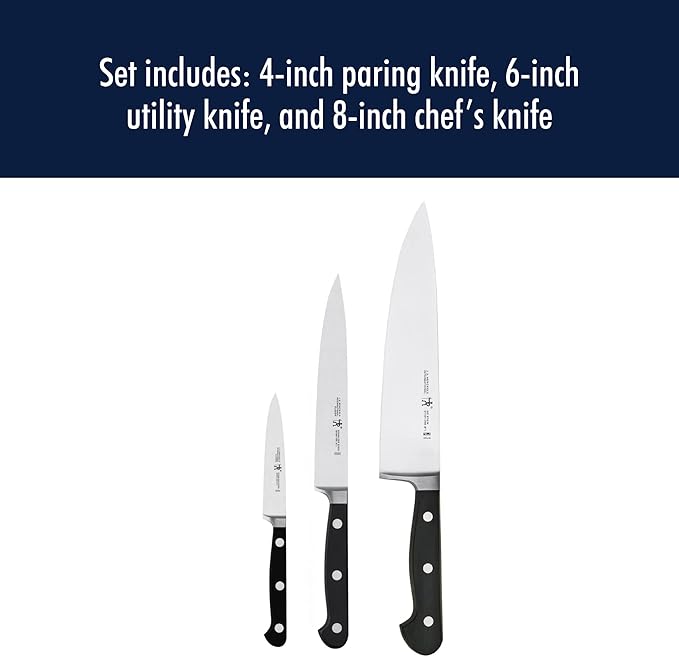 HENCKELS Classic Razor-Sharp 3-Piece Kitchen Knife Set, Chef Knife, Paring Knife, Utility Knife, German Engineered Informed by 100+ Years of Mastery, Stainless Steel