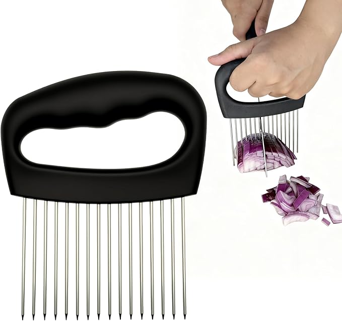 Extra-Large Onion Holder for Slicing, Onion Cutter Vegetable Chopper, Extra-Large Tomato Slicer with 16 Long Needles, Stainless Steel Tomato Potato Slicer, Meat and Food Slicing