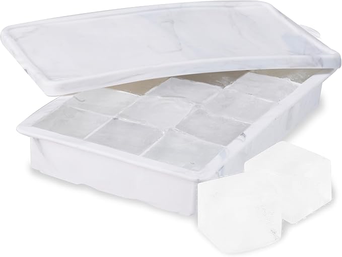 Host Ice Cube Tray with Lid, Makes 15 1.25" Cubes, Durable Silicone Trays, Perfect for Cocktails, Beverages, Mocktails, Iced Coffee, Tea, Infused Water, Kitchen Essentials, Set of 1, Marble