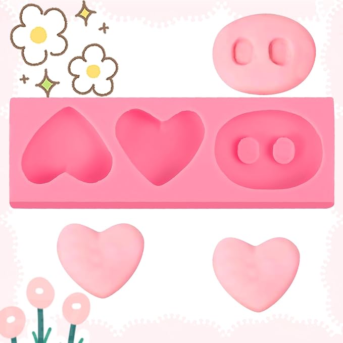 3-Cavity Pig Nose Cake Decoration Fondant Molds Chocolate Love Silicone Mold, for Kitchen Baking, Cupcake Toppers, Candy, Marzipan, Sugar Craft, Epoxy Resin, Polymer Clay Crafts
