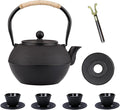 YJX 40.6 fl oz Cast Iron Teapot Set, Japanese Tetsubin Tea Set with Cast Iron Teacups, Small Tea Kettle Set with Strainer for Loose Tea, Enameled Interior (1200ml Tea Set with Cups and Saucers)