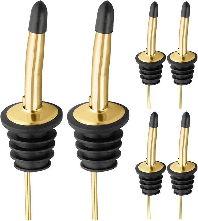 Pafusen 6 Pack Liquor Bottle Pourers, Liquor Pour Spout for Liquor Bottles, Stainless Steel Olive oil Dispenser Spout, Alcohol Pourer Spouts Dust Caps Covers, Gold