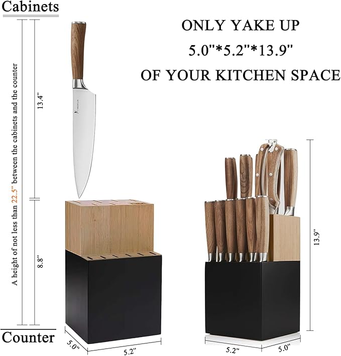 Natura Series 15 PCS Knife Block Set, Ultra Sharp High Carbon Stainless Steel with Wood Handle