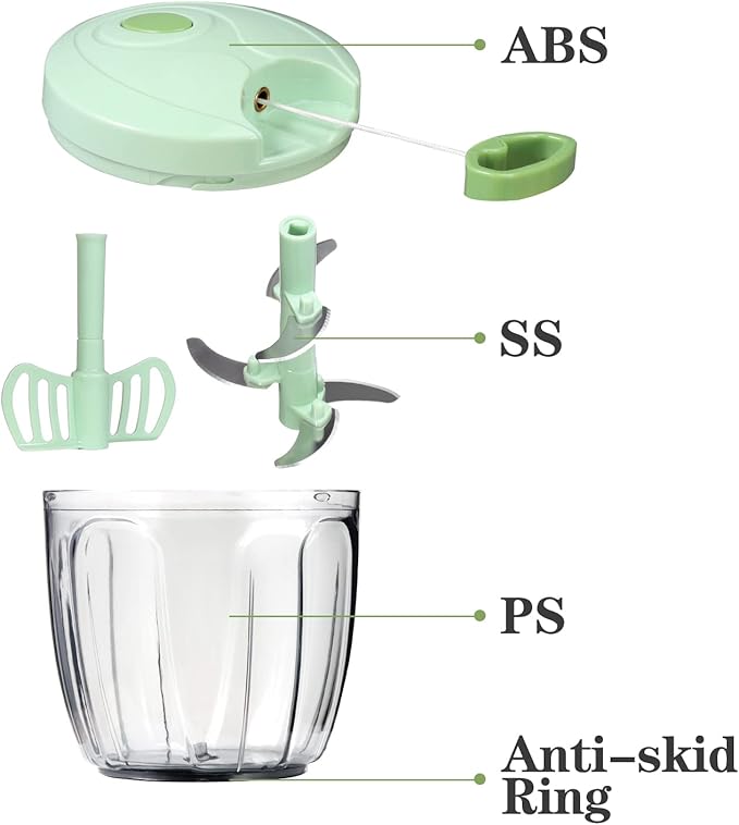 Cambom Manual Food Chopper Vegetable Cutter, Hand String Chopper Onions Cutter for Vegetable Fruits Nuts BPA Free Food Safe Material, 900ml Green