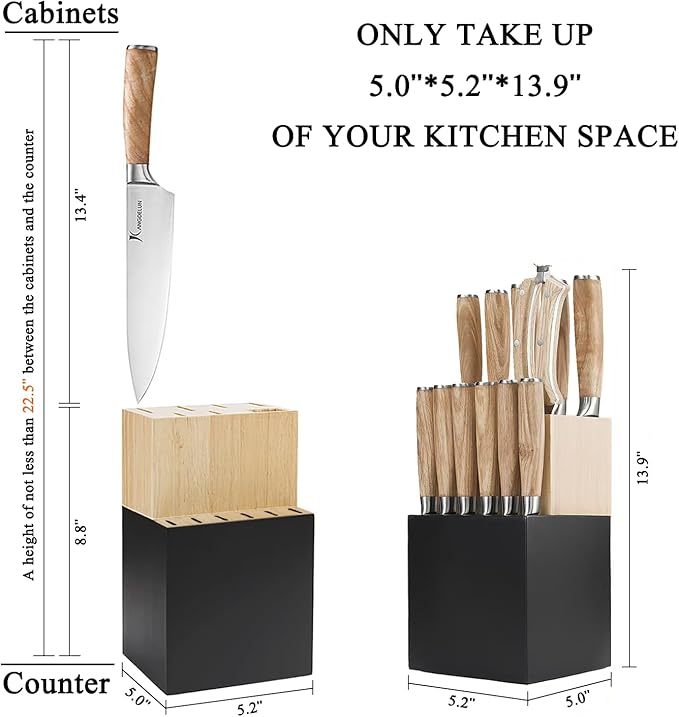 Natura Series 14 PCS Knife Block Set, Ultra Sharp High Carbon Stainless Steel with Wooden Handle