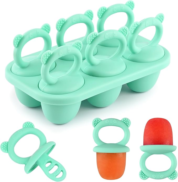 HUAKENER Mini Popsicle Molds, Silicone Popsicle Mold for Toddlers, 6-Cavity Ice Pop Molds with Handle for Making Healthy Baby Food, Breastmilk Popsicle (Green)