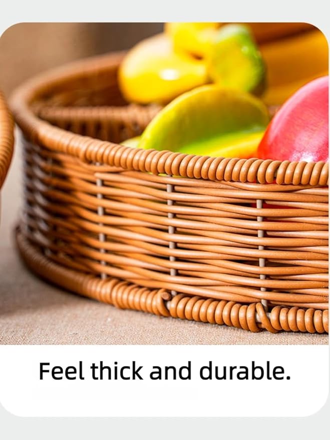 hand-woven round rattan basket storage basket storage box ornaments decorative basket multifunctional picnic food bread basket fruit gift basket key basket. (Chinese plum)