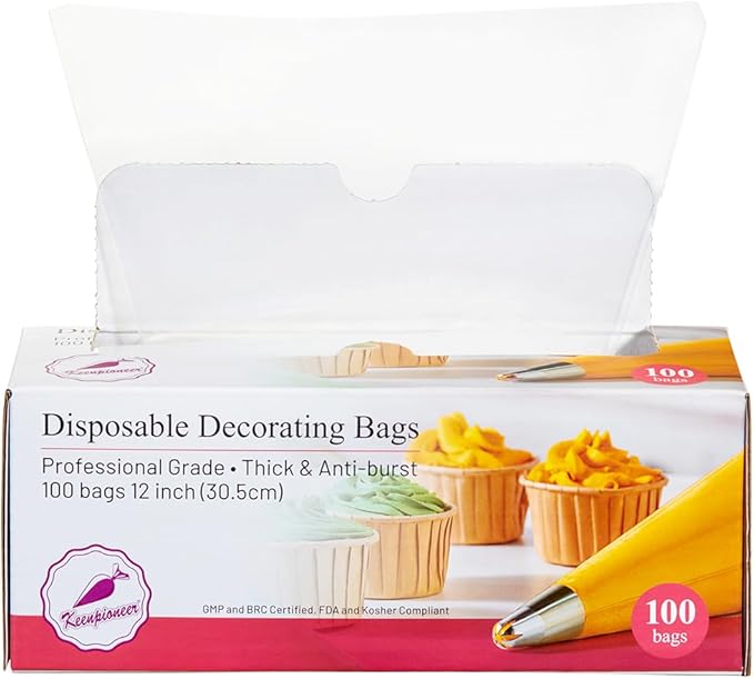 Keenpioneer Piping Bag - Disposable Cake Decorating Bag 100 Count, 12 inch, Clear