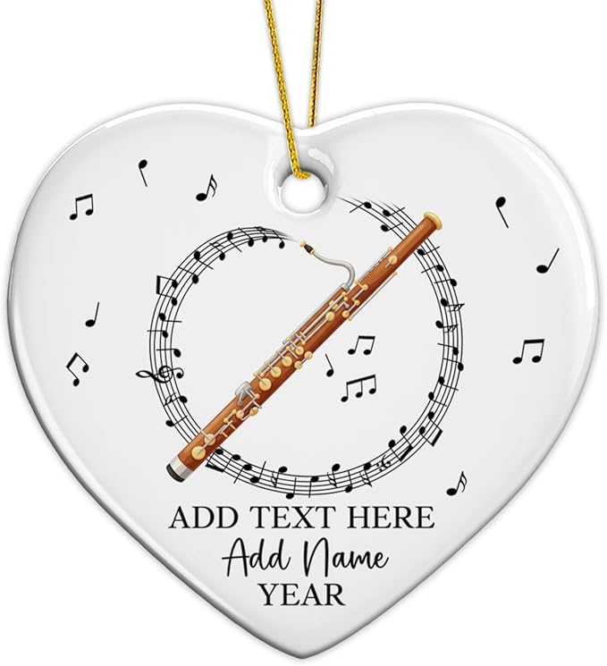 Customized Text Name & Year Bassoon Christmas Ornament, Bassoon Musical Instrument Ceramic Ornament for Xmas Tree, Personalized Music Lover Christmas Tree Ornaments 2025, Gift for Bassoonist