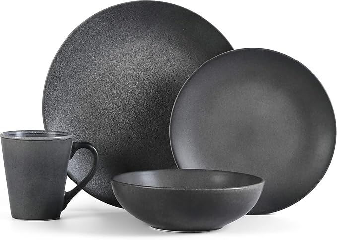 Stone Lain Grao Stoneware 16-Piece Dinnerware Set, Grey