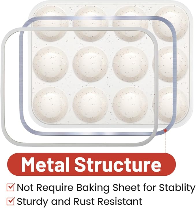 CAKETIME Silicone Muffin Pan, Metal Reinforced Frame Regular Size Cupcake Pan Easy to Move Muffin Pans Nonstick 12 Cups for Baking (2)