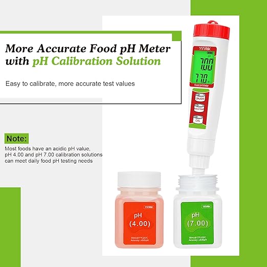 Digital Food pH Meter YINMIK pH Meter Food Fermentation with Calibration Solution Kit pH Test Strips for Food Spear Tip pH Meter Probe for Dough Sushi Rice Fermenting Sausage Meat Soap Cheese …