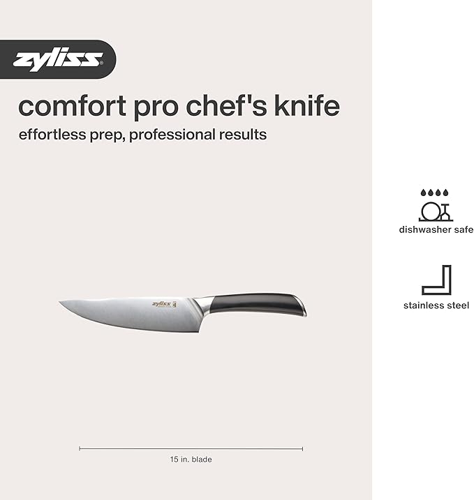 Zyliss Comfort Pro Chef's Knife - Ice Hardened Stainless Steel Kitchen Knife - Tarnish-Free and Rust-Resistant Kitchen Cutlery - Black/Stainless Steel - 8 inches