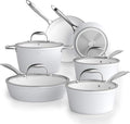 COOKSMARK Nonstick Ceramic Cookware Set, Induction & Dishwasher Safe Scratch-Resistant Pots and Pans Set with Glass Lids 10 Pieces, White