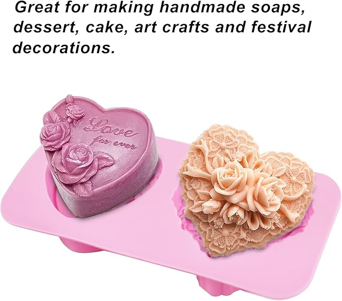 Heart Silicone Molds, AITRAI 4 Types 3D Flower Heart Chocolate Molds Soap Molds for Soap Making Cake Candle Wedding Candy Mold Gift for Love Birthday