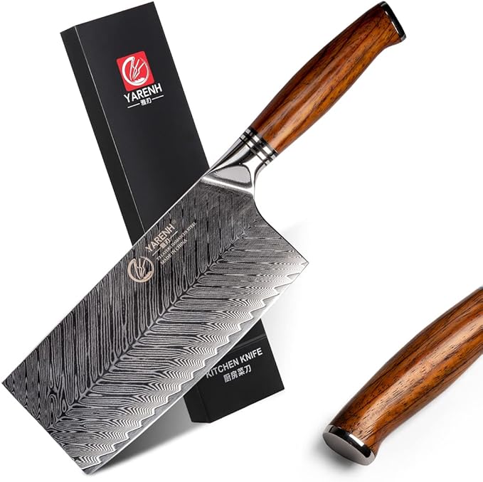 YARENH Professional Chef Knife, Cleaver Knife 7 Inch, 73 Layers Damascus Stainless Steel, Full Tang Natural Sandalwood Handle, with Gift Box
