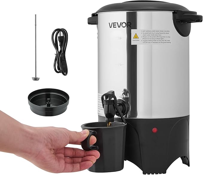 VEVOR Commercial Coffee Urn, 30 Cup 4.5 L Hot Beverage Dispenser with Dripless Faucet, Quick-Brewing Commercial Coffee Maker with Stainless Steel Liner, for Catering, Business, Church & Restaurant
