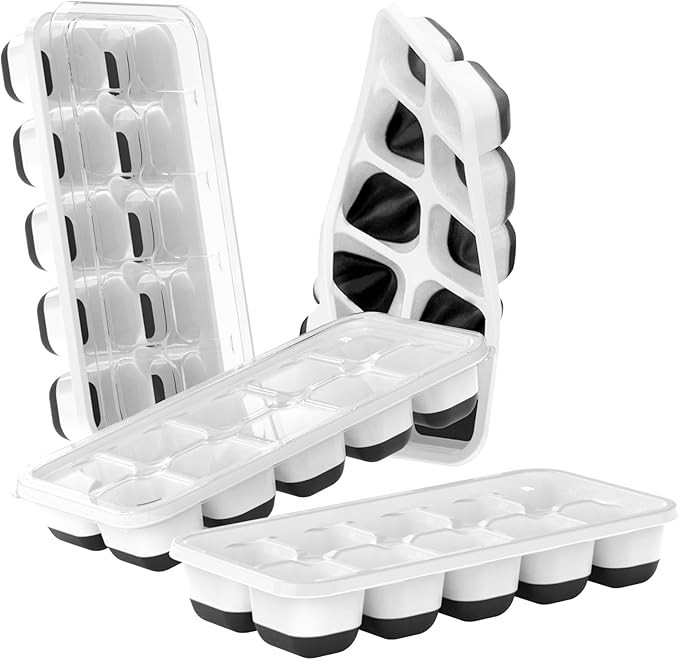 DOQAUS Ice Cube Trays 4 Pack, 40 pcs Silicone Ice Cubes Tray Maker with Spill-Resistant Removable Lid, Easy Release & Pop out, LFGB and BPA Free, Stackable Flexible, for Soup, Food, Cocktail, Coffee