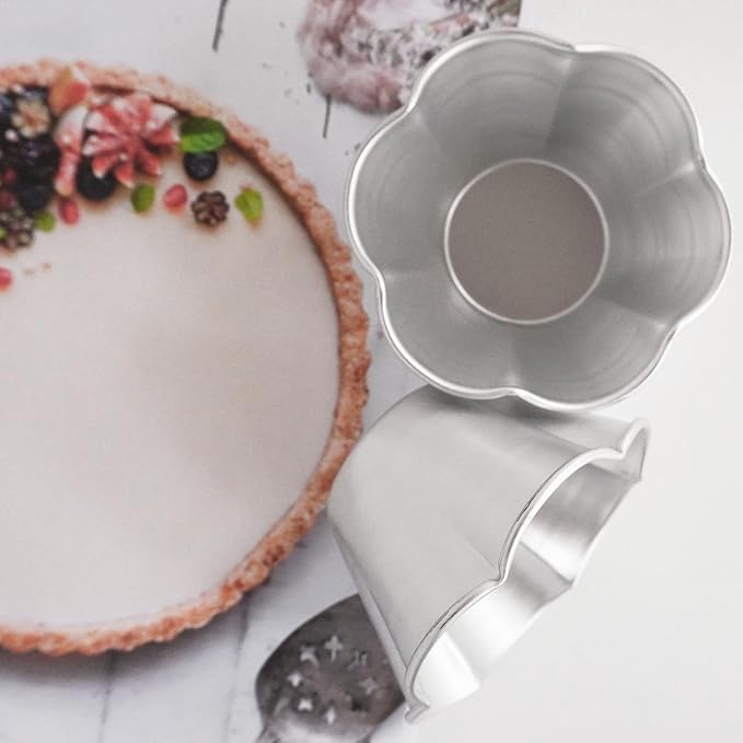 Aluminum Muffin Pans, Flower Shape Deep Egg Tart Mold, Jello Pudding Cup Molds, Baking Cupcake, Tartlets, 3.7" x 2" x 2.2" - 6 Pack