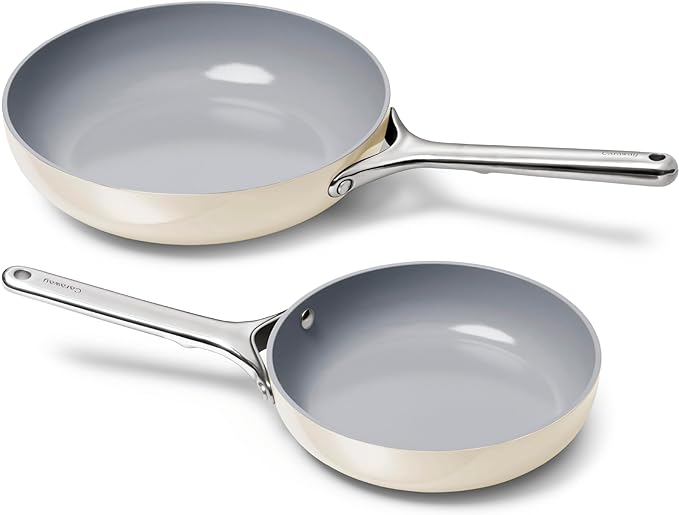 Caraway Fry Pan Duo - Nonstick Ceramic Frying Pan (8" & 10.5”) - Non Toxic, PTFE & PFOA Free - Oven Safe & Compatible with All Stovetops (Gas, Electric & Induction) - Cream