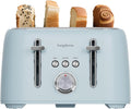 LONGDEEM 4-Slice Toaster 1.5" Extra Wide Slot Stainless Steel with High Lift Lever, 6 Presets & Bagel/Defrost/Cancel Function, Removal Crumb Tray, Under Base Cord Storage, Blue