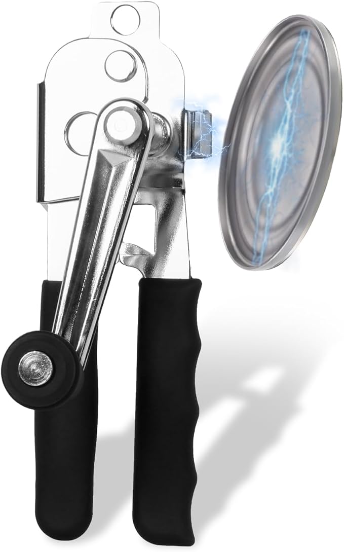 Commercial Can Opener with Magnet, Manual Heavy Duty Folding Hand Crank Can Opener Smooth Edge with Comfortable Long Handles, Fit All Size Cans, Large Cans for Seniors, Kitchen