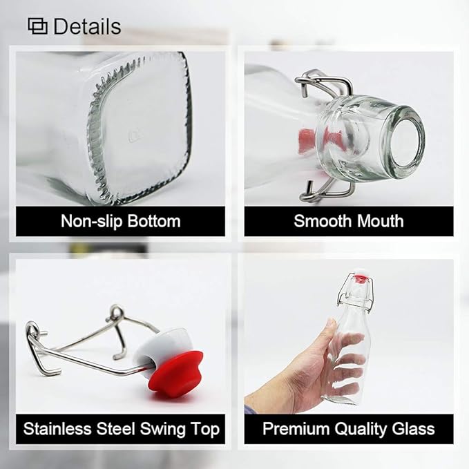 Swing Top Glass Bottles 8 oz with Airtight Lids for Home Brewing, Kombucha, Kefir, Vanilla Extract, Beer, Oil, Vinegar, Homemade Juices, Water,Soda Set of 9
