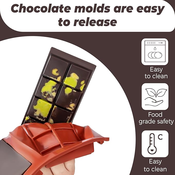 Chocolate Bar Mold Deep Dubai 1 Inch 2 Pcs Pistachio Chocolate Bar Silicone Thick Mold for Stuffed Bar, Large Candy Bar Mould for Filling