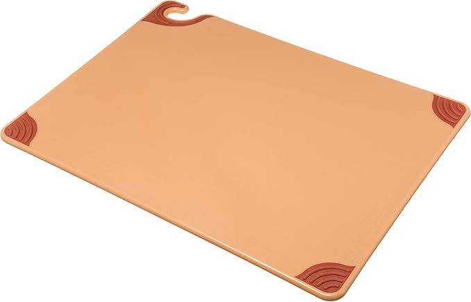 San Jamar Saf-T-Grip Plastic Cutting Board with Safety Hook, 18" x 24" x 0.5", Brown