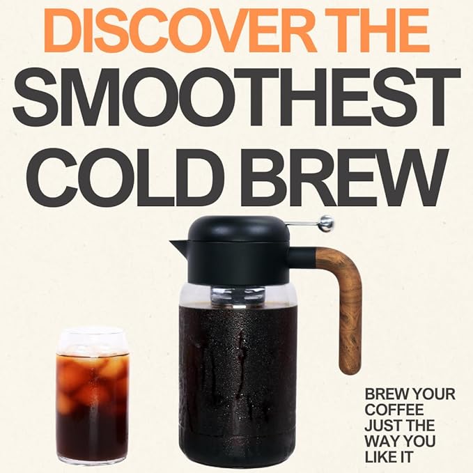 LAFEECA Cold Brew Coffee Maker - Iced Tea Brewer with Airtight Lid - Stainless Dual Ultra Filter - Tritan Pitcher - 1500 ml / 51 oz - Black