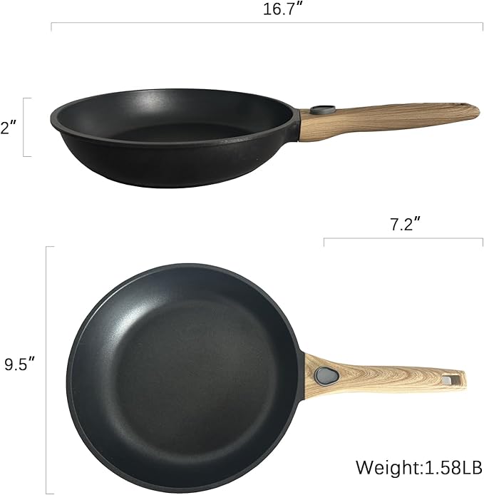 9.5 Inch Non Stick Skillet With Removable Handle, Frying Pan Non Stick Detachable Handle, Oven and Dishwasher Safe Omelette Pan, Egg Frying Pans Cooking Pan For All Cooktops (Granite, Round)