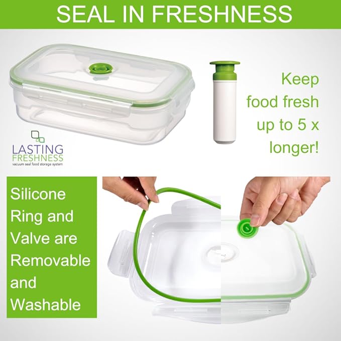 Lasting Freshness BPA-Free Plastic Vacuum Seal Containers with Hand Pump – Airtight Food Storage, Meal Prep & Pantry Organization, Preserves Freshness 5X Longer, 11-Piece Set