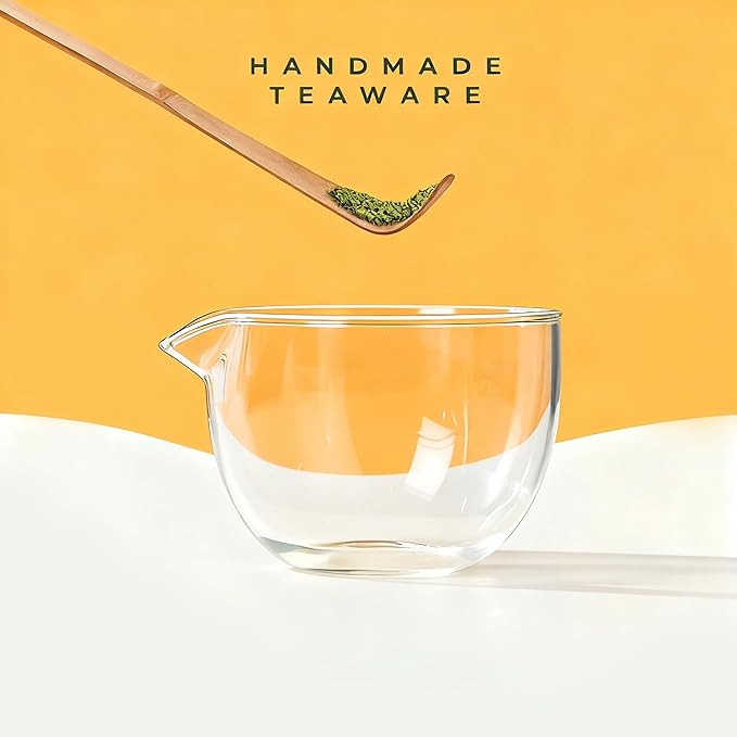 Small Matcha Set 2 Pcs - Matcha Whisk Set includes Milk Frother Wand(uninclude Batteries) and Bowl, The Perfect Matcha set for Green Tea (Glass-1)