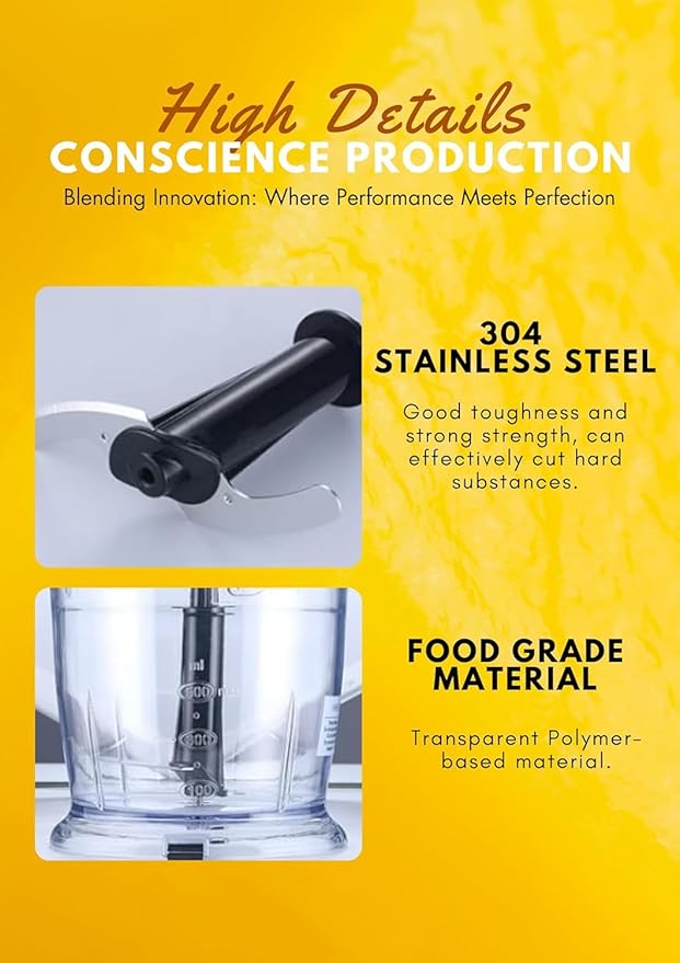 MegaWise Pro Titanium Reinforced 5-in-1 Immersion Hand Blender, Powerful Motor with 80% Sharper Blades, 12-Speed Corded Blender, Including 500ml Chopper, 600ml Beaker, Whisk and Milk Frother (Black)