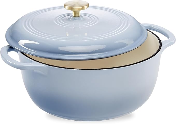 Best Choice Products 6 Quart Enamel Cast-Iron Round Dutch Oven, Family Style Heavy-Duty Pre-Seasoned Cookware for Home, Kitchen, Dining Room, Oven Safe w/Lid, Dual Handles - Cornflower Blue