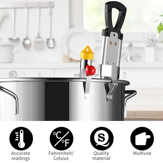 2Pcs Candy Thermometer with Pot Clip and Hanging Hook, Upgrade Stainless Steel Deep Fry Oil Thermometer Instant Read Cooking Thermometer for Food, Oil/Candy/Fry/Jam/Sugar/Syrup/Jelly Food Thermometer