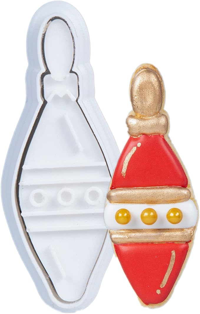 Flycalf Christmas Cookie Cutters Bulb Shapes with Plunger Stamps Holiday PLA Baking Accessories Cutter Molds Gifts Decorative Party 3.5" Kitchen Cake Supplies