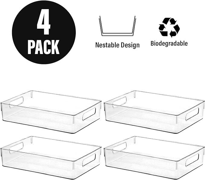 Clear Plastic Storage Bins, Pantry Organizers and Storage, Kitchen Organization and Storage Containers Bins for Organizing, Fridge, Freezer, Bathroom, Pantries, Medicine Cabinet Organizer Bin