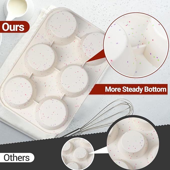 CAKETIME Jumbo Muffin Pan, 3.5 Inch Large Muffin Pan 6 Cup Silicone Jumbo Muffin Tin for Baking Giant Homemade Muffins, Cupcakes, Frittatas Non Stick 1 Pack Confetti