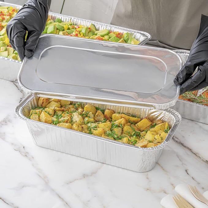 Restaurantware-LIDS ONLY: Foil Lux Foil Pan Lids Pack of 25 Oven-Ready Aluminium Tray Covers - Pans Sold Separately, Fits 1/3 Third-Size Steam Table, Foldable Edges, Freezable, Silver, Disposable