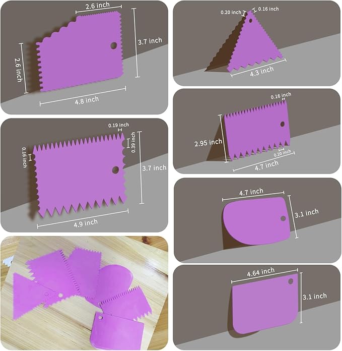 Cake Scraper, Cake Smoother Scraper Set, Dough Scraper Icing Scraper Polisher Tool, Cake Decorating Comb, Icing Smoother Plastic Sawtooth Cake Icing Kitchen Baking Cake Edge (Purple)