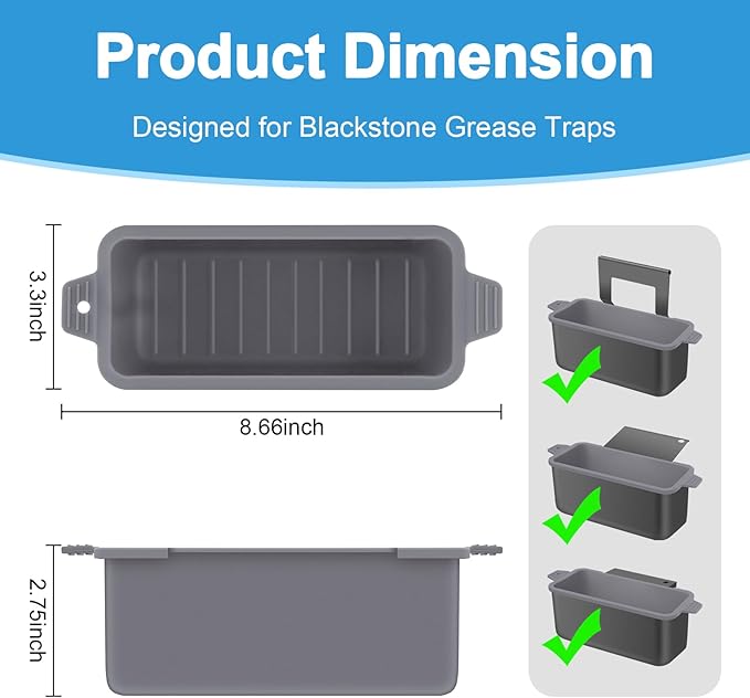 2 PCS Silicone Grease Cup Liners for Blackstone 36 28 22 17 Inch Griddle,Reusable Grease Catcher Cup Liner Grill Grease Tray,Durable Drip Pans Blackstone Griddle Accessories,Grey